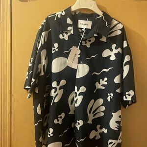 Frame black white short sleeve button down shirt
